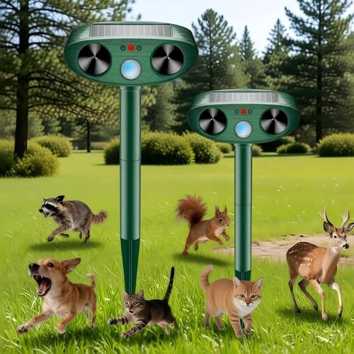 2026 Upgraded Solar Ultrasonic Animal Repellent Outdoor, Deer Repellent Devices Outdoor, Cat Repellent Waterproof with Motion Sensor, Squirrel Raccoon Skunk Deterrents for Yard (2-Pack)