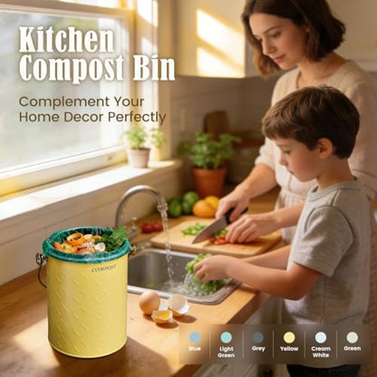 AOSION Countertop Compost Bin Kitchen,Odorless Indoor Compost Bin with Lid - color: Yellow