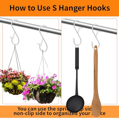 12 PCS S Hooks for Hanging with Safety Buckle, Heavy Duty Metal S Hooks - color: White