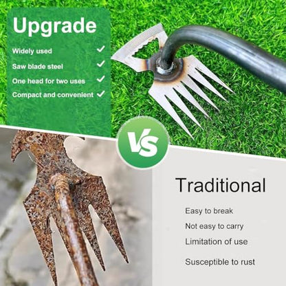 Weed Puller Gardening Hand Weeder Tools,Portable Artifact Uprooting Weeding 6 Teethes Manganese Steel Weed Removal Dual Purpose Manual Hand Pulling Tool for Lawn Garden - color: Green