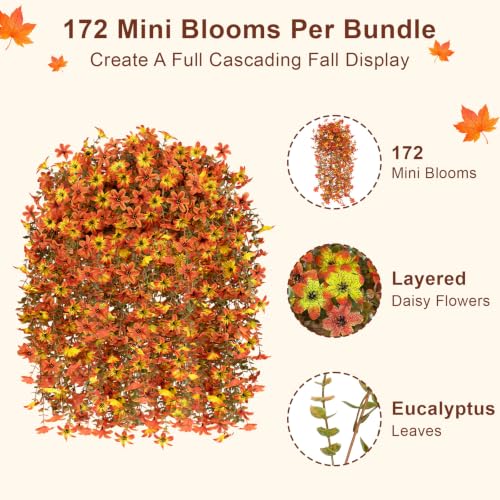 Artificial Hanging Flowers for Outdoors, 4 PCS 688-Bloom UV Resistant Mums - color: Orange Yellow Gradient