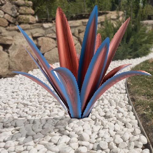 Large Tequila Rustic Sculpture, Rustic Metal Agave Plants for Outdoor Patio Yard Mexican Plant Garden， Agave Outdoor Lawn Ornaments Yard Stakes (Blue1pc) - color: 12 Leaves Blue 1 Pcs