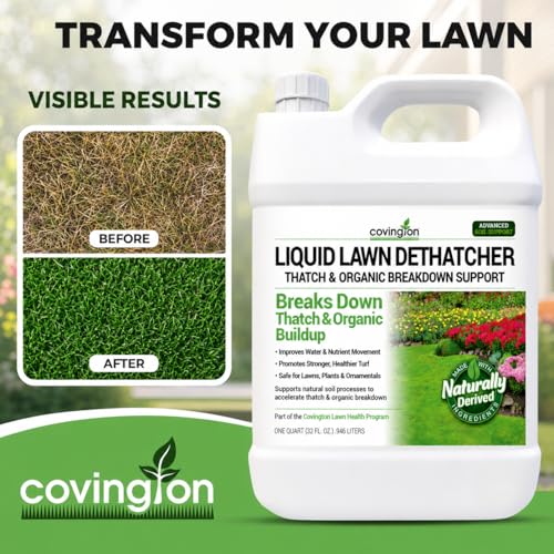 Covington Liquid Lawn Dethatcher (32oz) – Liquid Aerator Concentrate & Humic Thatch Remover, Soil Softener & Grass Thatch Buster for Lawns & Gardens – Kids & Pet Safe, Made in USA - size: Quart