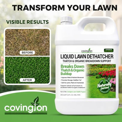 Covington Liquid Lawn Dethatcher (32oz) – Liquid Aerator Concentrate & Humic Thatch Remover, Soil Softener & Grass Thatch Buster for Lawns & Gardens – Kids & Pet Safe, Made in USA - size: Quart