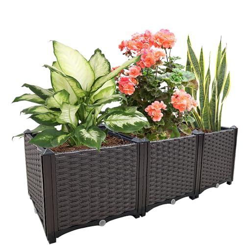Raised Garden Bed Large Planters for Outdoor Plants Rectangular Elevated Planter Boxes Patio Balcony Deck for Planting Flowers, Vegetables, Tomatoes, and Herbs - color: 47.2"(l)x16"(w)x15"(h)/Brown
