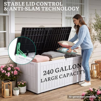 YITAHOME XXL 240 Gallon Extra Large Deck Box - color: Grayish-White & Black, size: 240 Gallon
