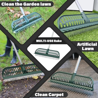 SOYUS Artificial Turf Rake, 2-in-1 Turf Sweeper for Carpets & Garden Lawns