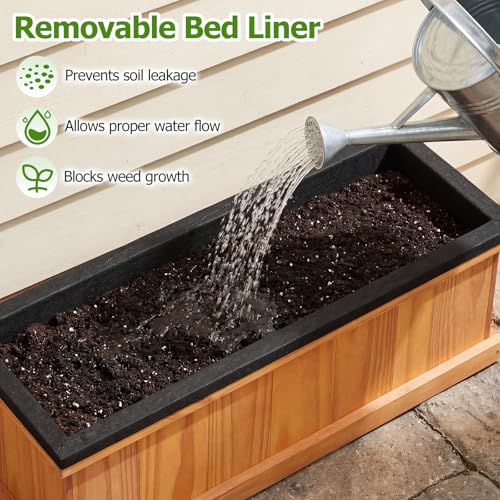 HAPPYGRILL Wood Raised Garden Bed with Drainage Holes & Liner - color: Orange, size: 28" x 10" x 10"