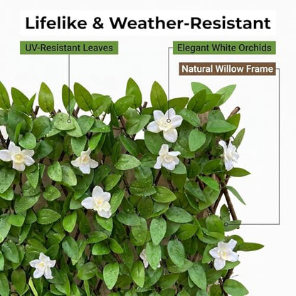 Expandable Privacy Fence, White Orchid, 120 x 22 in - color: White Orchid