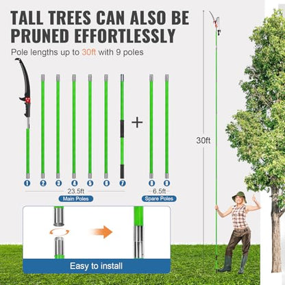 30 Ft Manual Pole Saw, Extendable Tree Pruner Blade and Scissors Set - color: 30ft Fiberglass Handle With Scissor