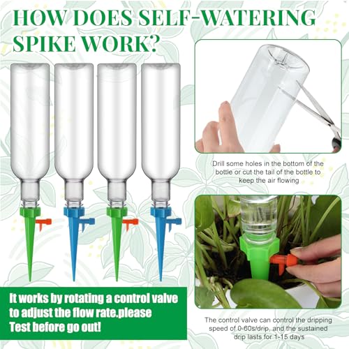 8 Set Plant Watering Devices with Self Spikes and Plastic Bottles, Clear - size: Clear