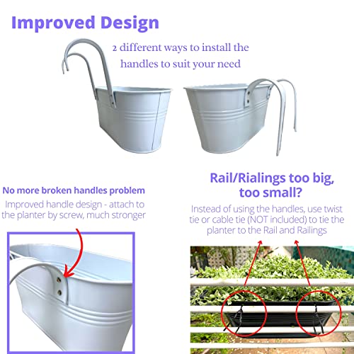 LaLaGreen Modern Rail Planter (11.8 in, 6 Pack) White Metal Deck Buckets - size: 11.8" (30 cm) x 6 Pack