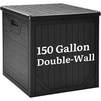 YITAHOME 150 Gallon Large Outdoor Deck Box - color: Black, size: 150 Gallon