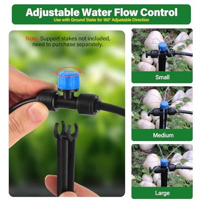 Kalolary 30Pcs Push-to-Fit Drip Irrigation Emitters for 1/4 inch Tubing - size: 1/4” Push-to-Connect Tee- Stream- 30P Blue