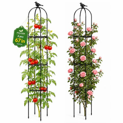 FOLLOOK Garden Obelisk Trellis for Climbing Plants Outdoor, 2 Pack - color: 67"-Black-2PK