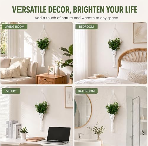 2Pcs Macrame Wall Plant Hanger, Boho Hanging Planter Basket - color: White X 2pc