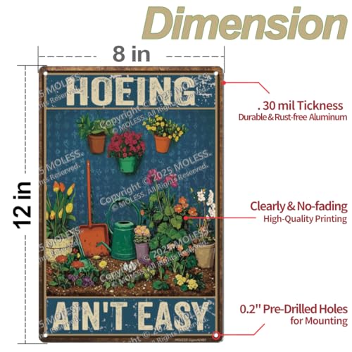 8x12″ Gardening Sign | Funny Garden Decor, Hoeing Ain't Easy, 2485 - style: Hoeing Ain't Easy