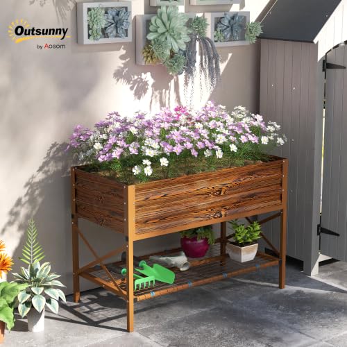 Outsunny Raised Garden Bed with Galvanized Steel Frame, Dark Brown - color: Dark Brown