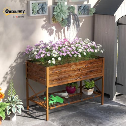 Outsunny Raised Garden Bed with Galvanized Steel Frame, Dark Brown - color: Dark Brown
