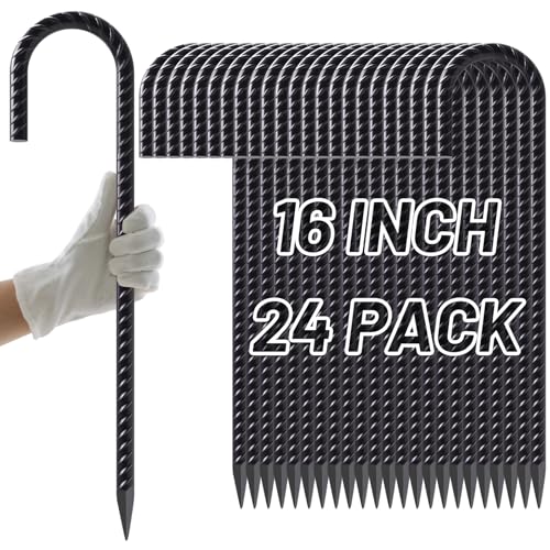 AAGUT J Hook Rebar Stakes 16 Inch, Premium Anti-Rust Tent Stakes for Canopy - color: Black J-16 Inch-Φ5/16", size: 24pcs