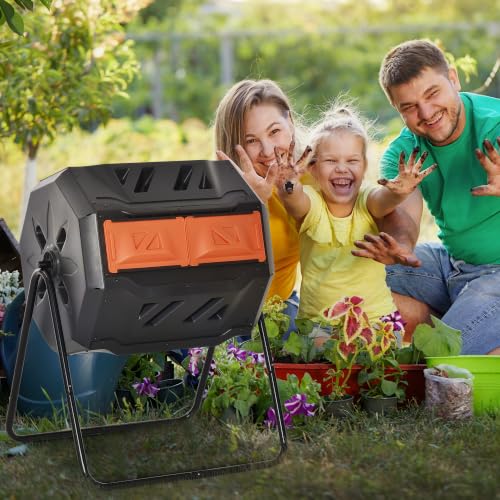Outsunny Tumbling Compost Bin 360° Dual Chamber 43 Gallon, Orange - color: Orange
