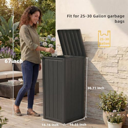 EFU 38 Gallon Outdoor Trash Can with Lid, Waterproof Garbage Can Bin - color: Black