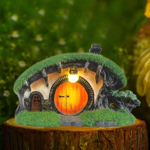 Solar Outdoor Garden Figurine Light, Solar-Powered Statue Lights for Garden & Yard Decoration, Cottage-Themed Outdoor Sculptures for Home & Landscape Accent - color: Fairy Garden House-3