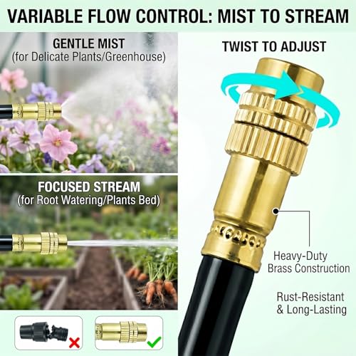 2026-Upgrade 100Ft 1/4" Drip Irrigation System,Garden Watering Kit with 20Pcs 360° Adjustable Copper Nozzles,Automatic Atomizing Sprinkler,DIY for Outdoor,Lawn,Greenhouse,Raised Beds (50FT/14pcs) - size: 50FT/14pcs