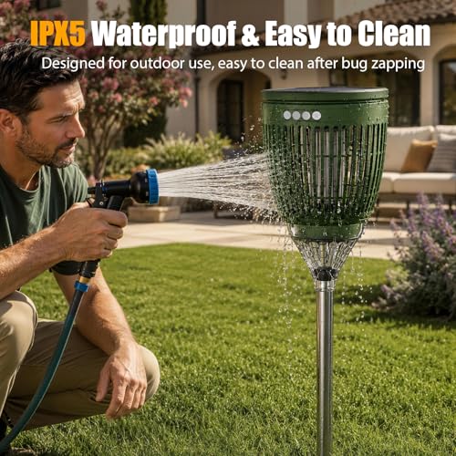 Rossetta Solar Bug Zapper Outdoor, Fly Zapper with Flame & Projector Light - color: Olive Green