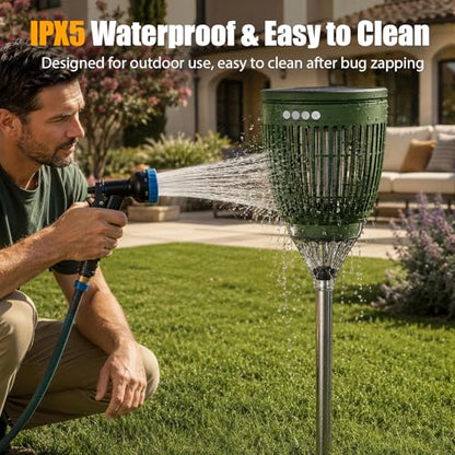 Rossetta Solar Bug Zapper Outdoor, Fly Zapper with Flame & Projector Light - color: Olive Green