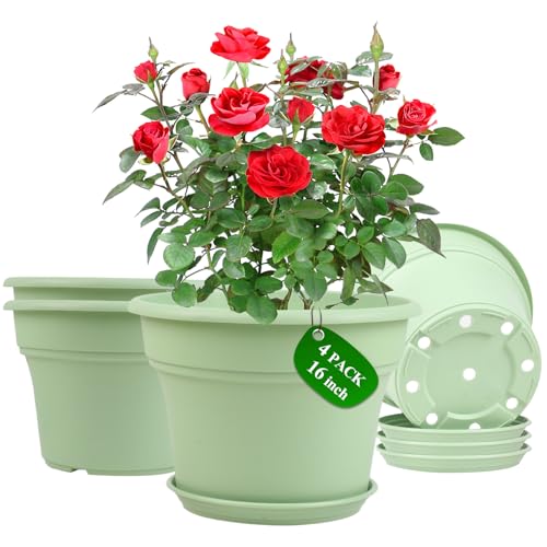 Pottiffe Plant-Pots-Planters-Indoor-Outdoor, 16 inch 4 Pack Green - color: Green, size: 16 inch-4Pack