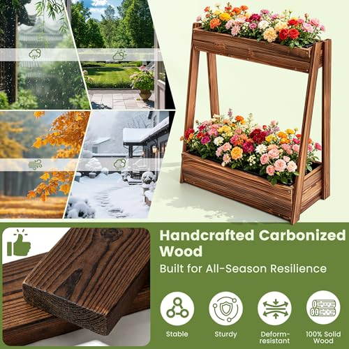 36" 2-Tier Freestanding Elevated Wooden Raised Garden Bed - color: 36" H Garden Bed-carbonized Wood Color