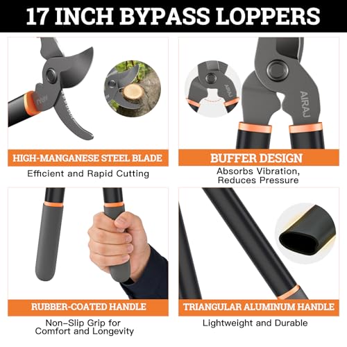 AIRAJ 17'' Bypass Loppers for Tree Trimmer, 1.6" Cut Capacity Branch Cutter - size: 17'' Bypass Loppers