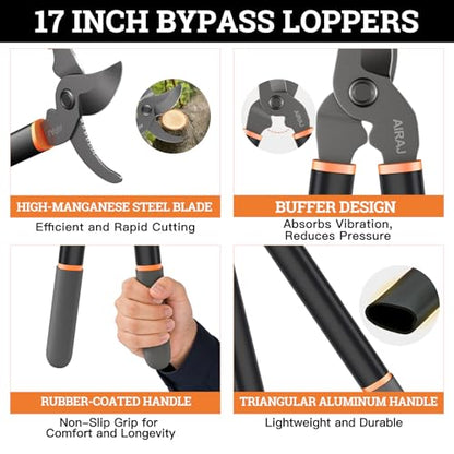AIRAJ 17'' Bypass Loppers for Tree Trimmer, 1.6" Cut Capacity Branch Cutter - size: 17'' Bypass Loppers
