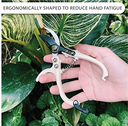 Bypass Garden Hand Pruner & Ergonomic Pruning Shears - Cream