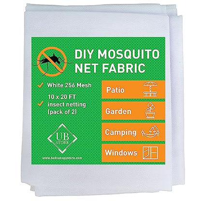 White DIY Mosquito Net Fabric | 10x20 FT Netting 2 Pack | Insect Cover - color: White, size: 10x20 FT (Pack of 2)