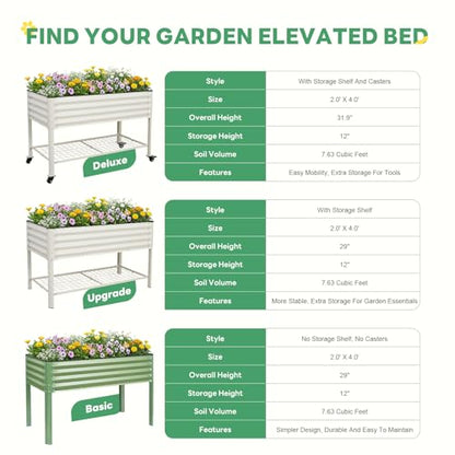 Elevated Raised Garden Bed Outdoor with Leg for Patio, 2' X 4', Green - style: Basic Green(No Casters, No Shelf)