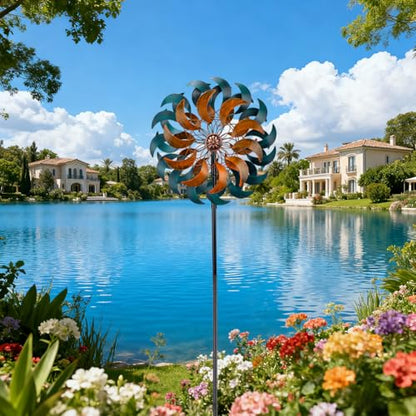 Stargarden Garden Wind Spinners, 13”W Kinetic Wind Sculptures - color: Cyan-13"