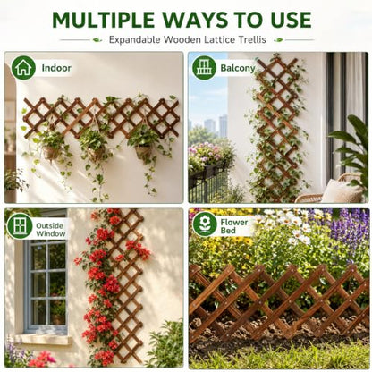 2 PCS Expandable Wood Lattice Fence Panels for Outside - size: 2 Pack