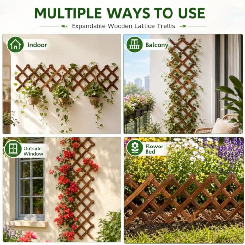 2 PCS Expandable Wood Lattice Fence Panels for Outside - size: 2 Pack