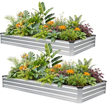 G GOOD GAIN 2Pcs Galvanized Raised Garden Bed 8x4x1ft for Herbs, Silver - color: Silver, size: 8x4x1FT(2 Pack)