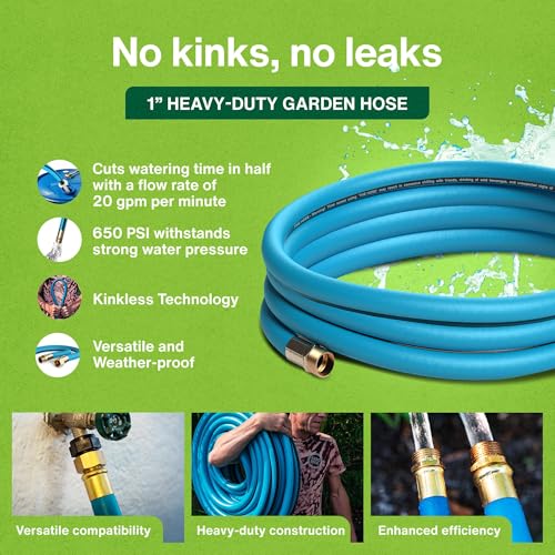 Aeromixer THE HOSE 1 Inch Garden Hose 15 Ft w/Adapter Set for 3/4 Spigots - size: 1" x 15', style: 1 Pack