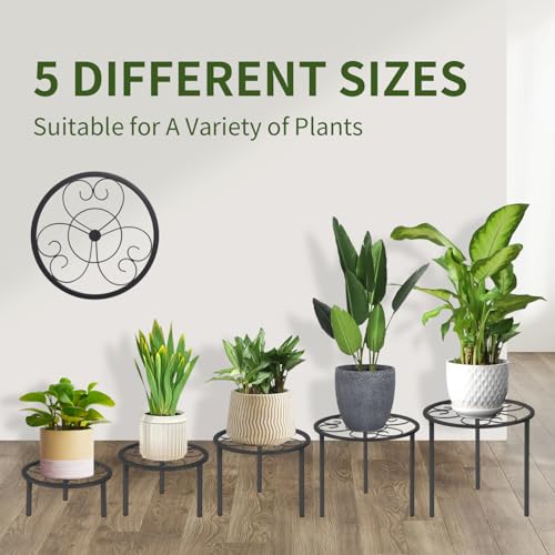 5 Pack Metal Plant Stands, Plant Shelf, Plant Holders for Indoor Outdoor - color: Black - 5 Pack