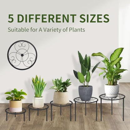 5 Pack Metal Plant Stands, Plant Shelf, Plant Holders for Indoor Outdoor - color: Black - 5 Pack