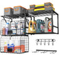 ThreeHio Garage Shelf Wall Mounted with Wire Baskets, Heavy Duty Garage Wall Shelving with Garden Tool Rack and Hooks, Wire Shelf Baskets Tool Organizer for Home Garden Yard Organization and Storage