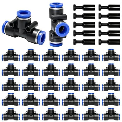 30 Pack 1/4" Drip Irrigation Tee Connectors with 10 End Caps, Quick Connect - size: 30PCS 1/4" Tee