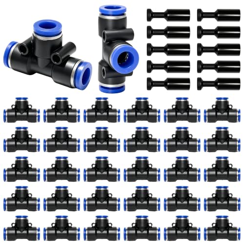 30 Pack 1/4" Drip Irrigation Tee Connectors with 10 End Caps, Quick Connect - size: 30PCS 1/4" Tee