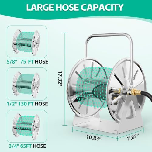 SPECILITE Garden Hose Reel, Holds 5/8In 75ft Capacity, with 6ft Leader Pipe - size: 75 FT, 6 FT Leader