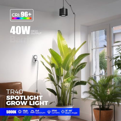 Barrina TR40 Hanging Plant Lights for Indoor Plant, 40W 5000K Full Spectrum - color: 5000K-Black
