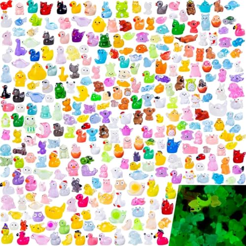 300pcs Mini Resin Animals Different 300 Styles Variety Tiny Animals Figure to Hide Luminous Glow in The Dark for Miniature Fairy Garden Decoration Small Plastic Miniature Crafts Decor Aquarium - color: 300pc